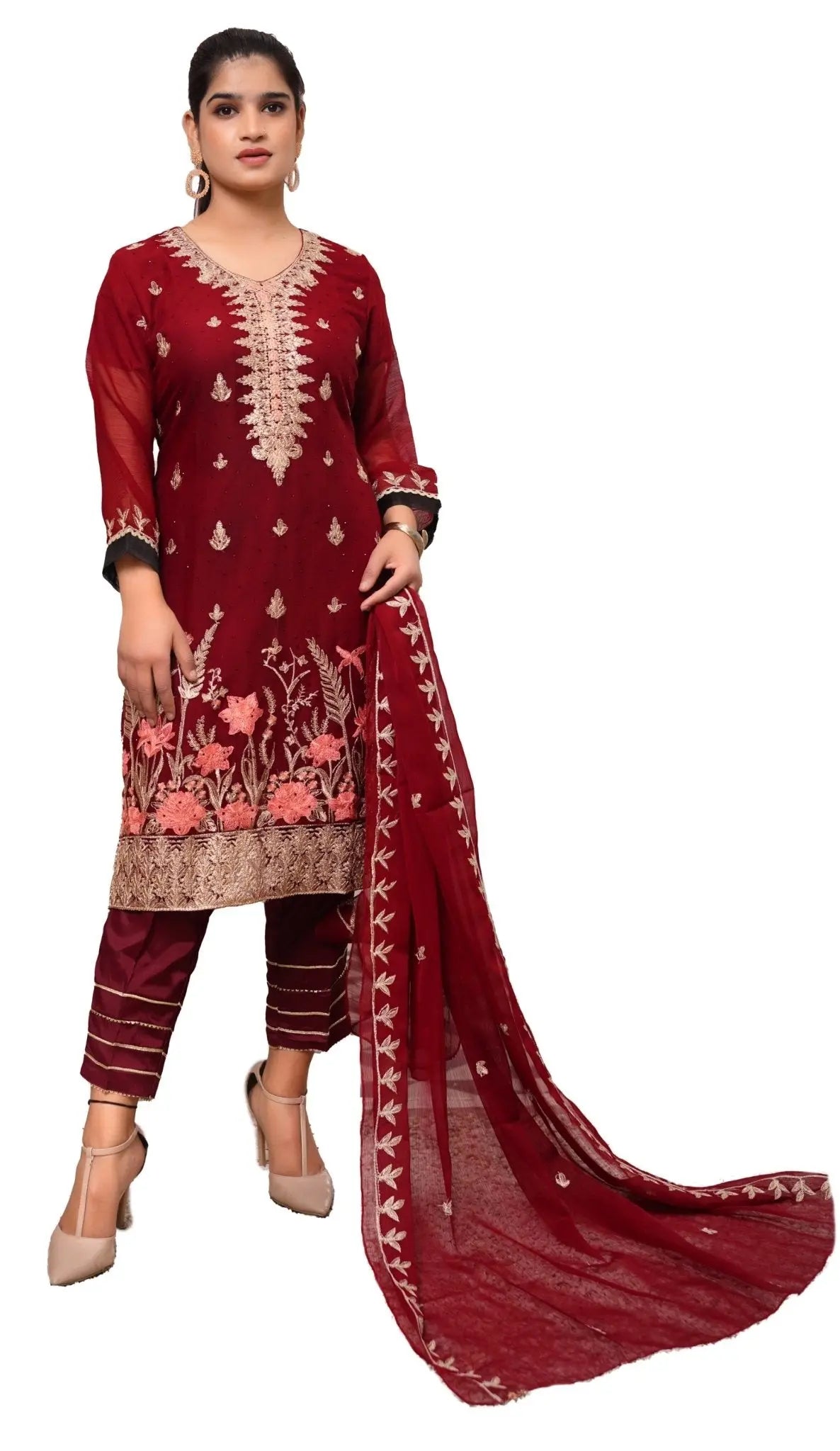 Pakistani Maroon Party Salwar Indian Kameez Designer Suit Wedding Gown  Bollywood