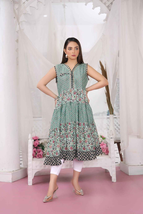 Anarkali Kurti Cotton Printed Sleeveless | Buy Online USA – IshDeena