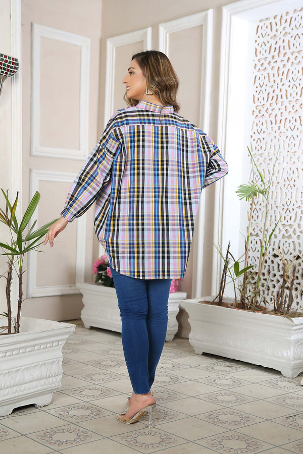 Trendy Multicolor Plaid Button-Up Shirt with Drawstring Hem – Buy Online USA | IshDeena