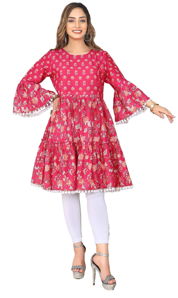 Anarkali Kurti Cotton Printed 3/4 Sleeves | Buy Online USA – IshDeena