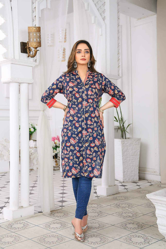 Indian Kurti Long Cotton Printed 3/4 Sleeves | Buy Online USA – IshDeena