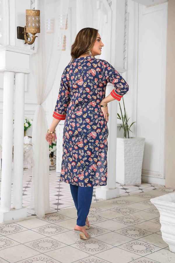 Indian Kurti Long Cotton Printed 3/4 Sleeves | Buy Online USA – IshDeena