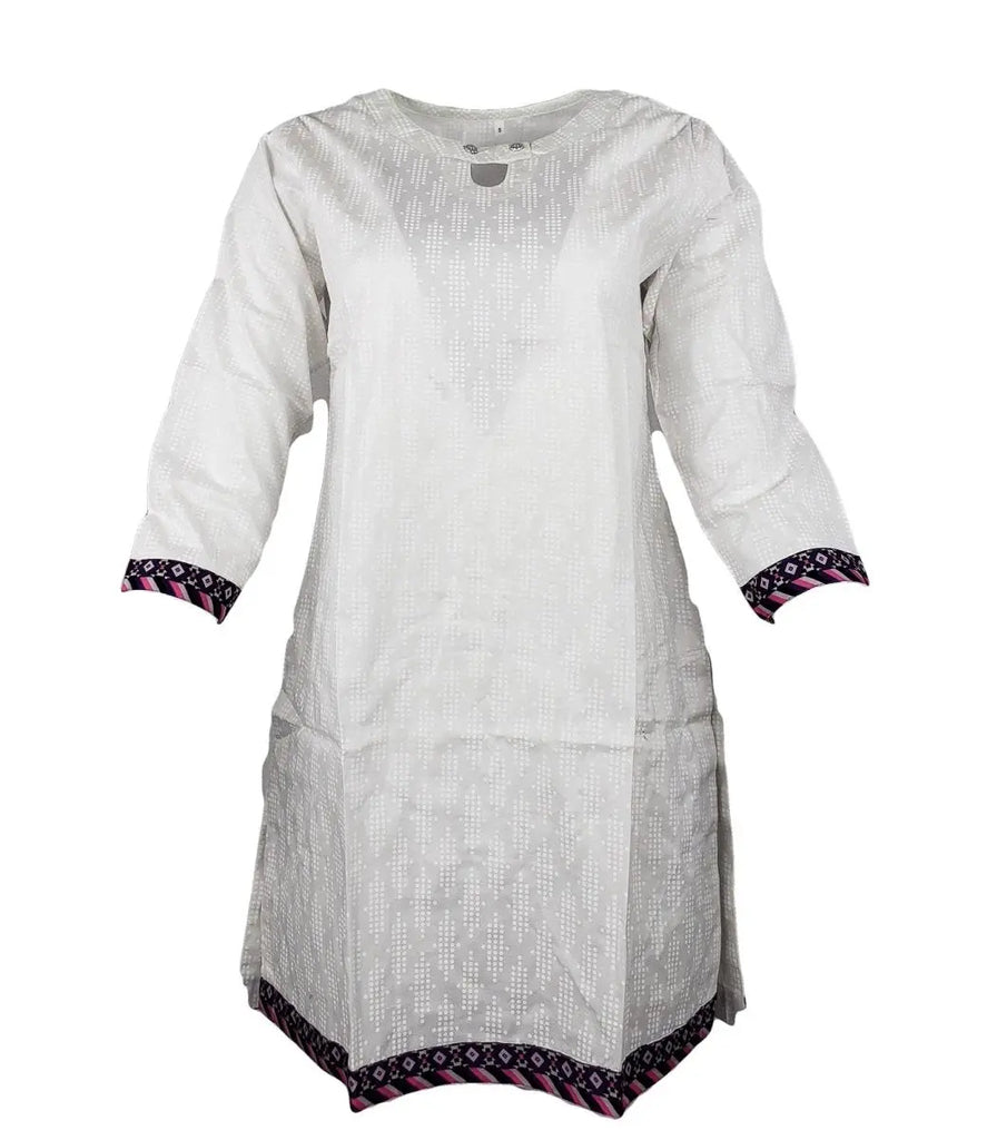 IshDeena Elegant Cotton Kurtis for Women Ready to Wear Tunic Tops for Ladies - 1 Piece (White) - IshDeena