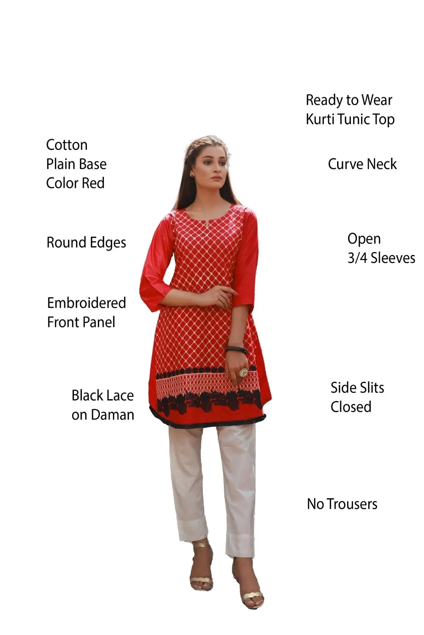 IshDeena Embroidered Cotton Women Shirt Round Tunic Top Kurti Kurta Indian Pakistani - IshDeena