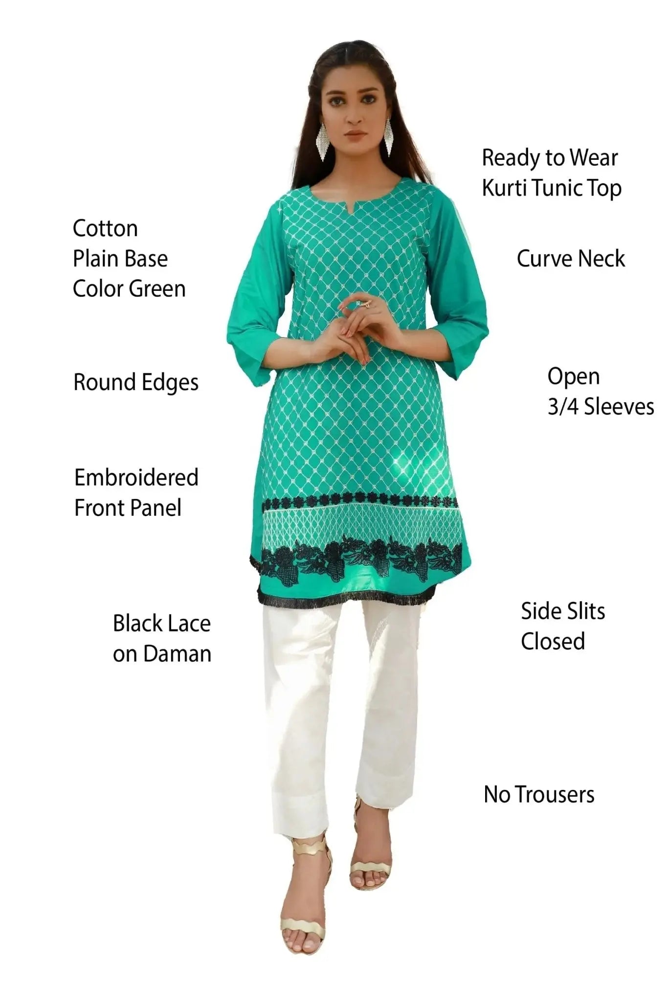 IshDeena Embroidered Cotton Women Shirt Round Tunic Top Kurti Kurta Indian Pakistani - IshDeena