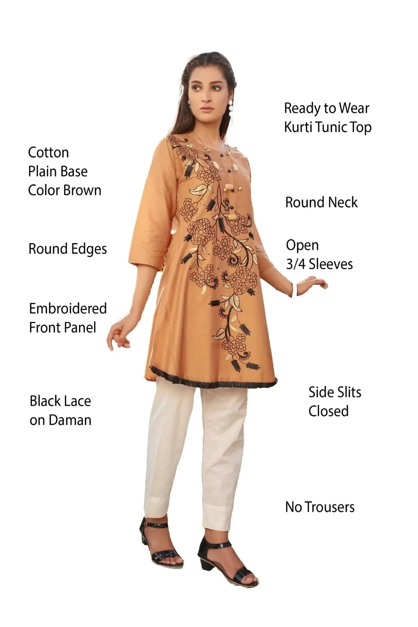 IshDeena Embroidered Cotton Women Shirt Round Tunic Top Kurti Kurta Indian Pakistani - IshDeena