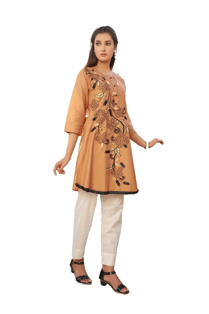 IshDeena Embroidered Cotton Women Shirt Round Tunic Top Kurti Kurta Indian Pakistani - IshDeena