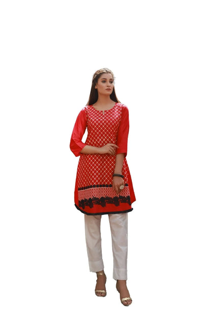 IshDeena Embroidered Cotton Women Shirt Round Tunic Top Kurti Kurta Indian Pakistani - IshDeena