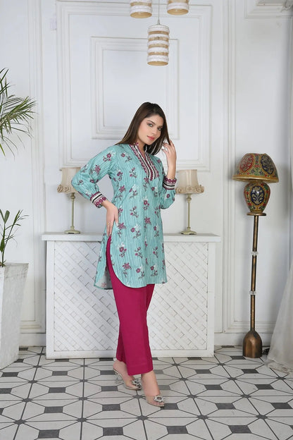 IshDeena Indian Kurta Set for Women: Khadi Fabric, Casual & Festive, 2-Piece Printed Kurta, Office Wear Plus Size M-3XL - IshDeena