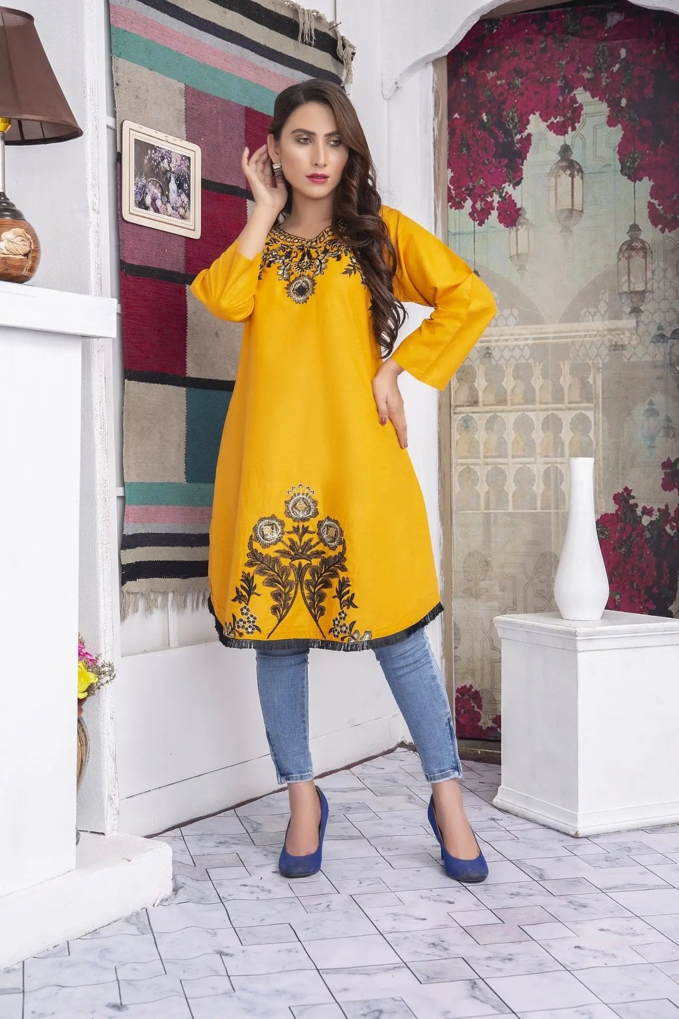 IshDeena Indian Kurtis for Women Indian Style Cotton Tunics Womens Tops Summer Embroidered - IshDeena