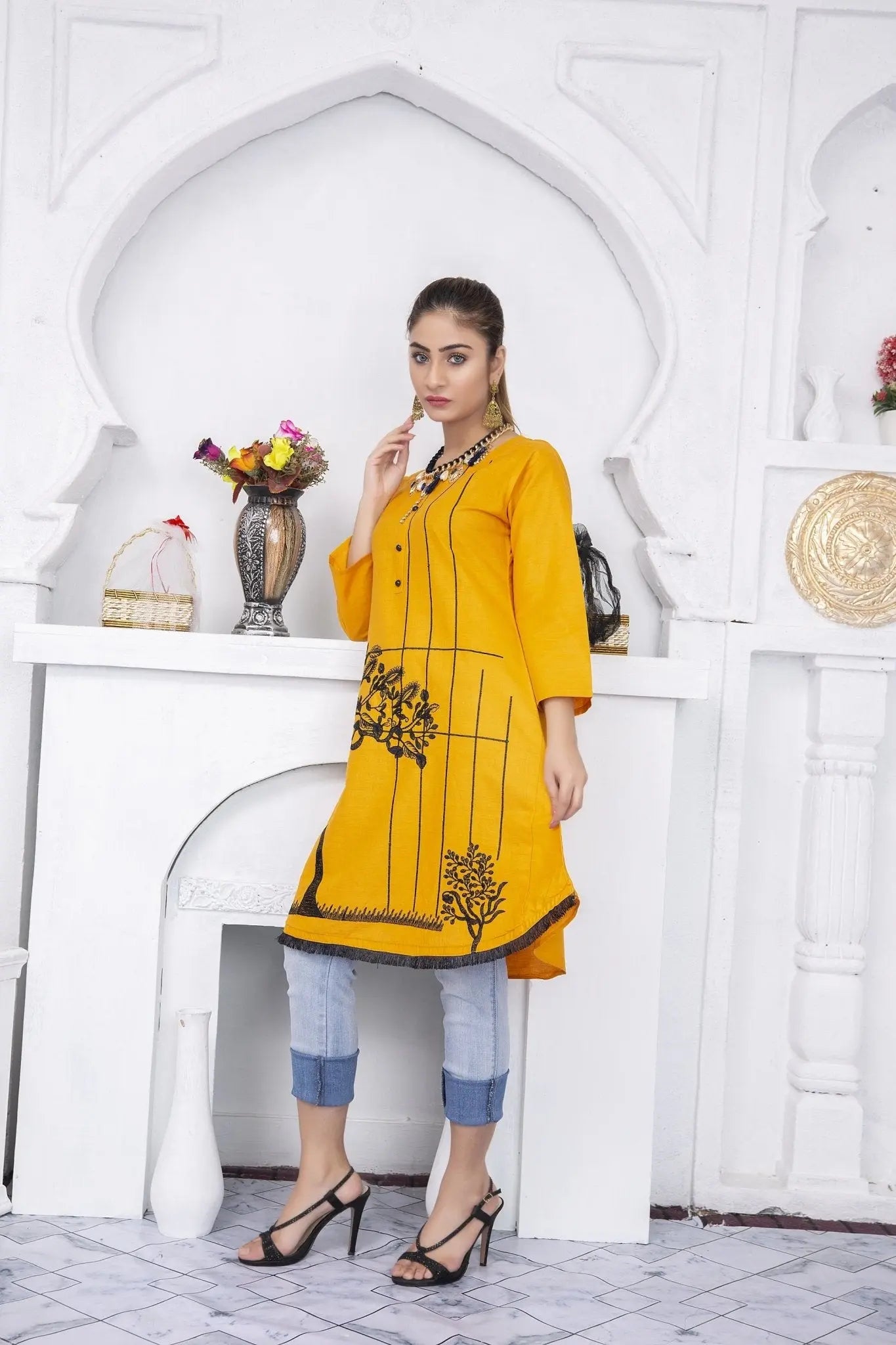 IshDeena Indian Kurtis for Women Indian Style Cotton Tunics Womens Tops Summer Embroidered - IshDeena