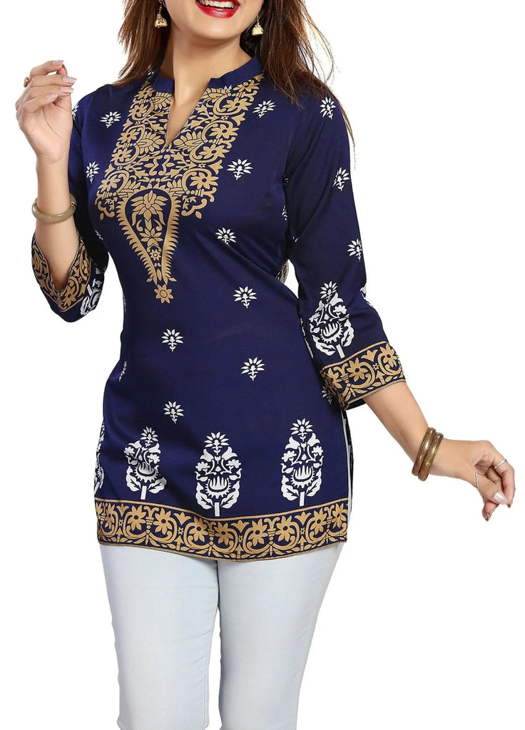 IshDeena Indian Kurtis for Women Indian Style Printed Faux Crepe Tunics Womens Tops Kurta - IshDeena