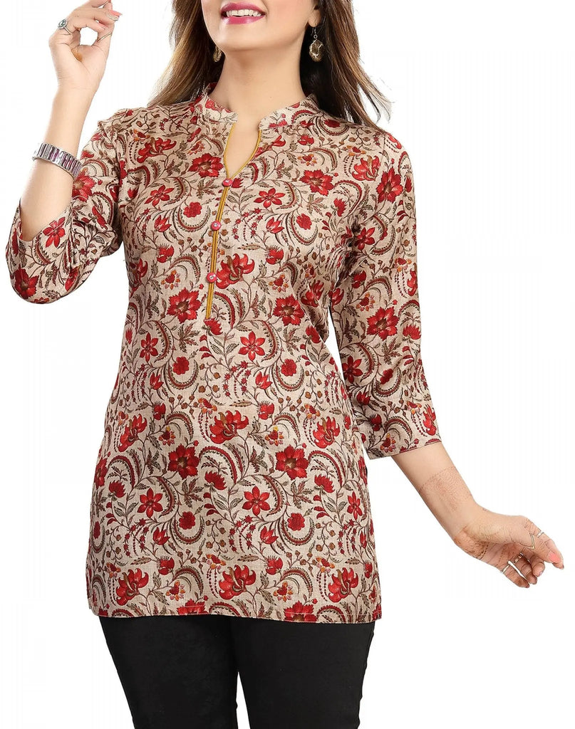 IshDeena Indian Kurtis for Women Indian Style Printed Rayon Tunics Womens Tops Kurta - IshDeena