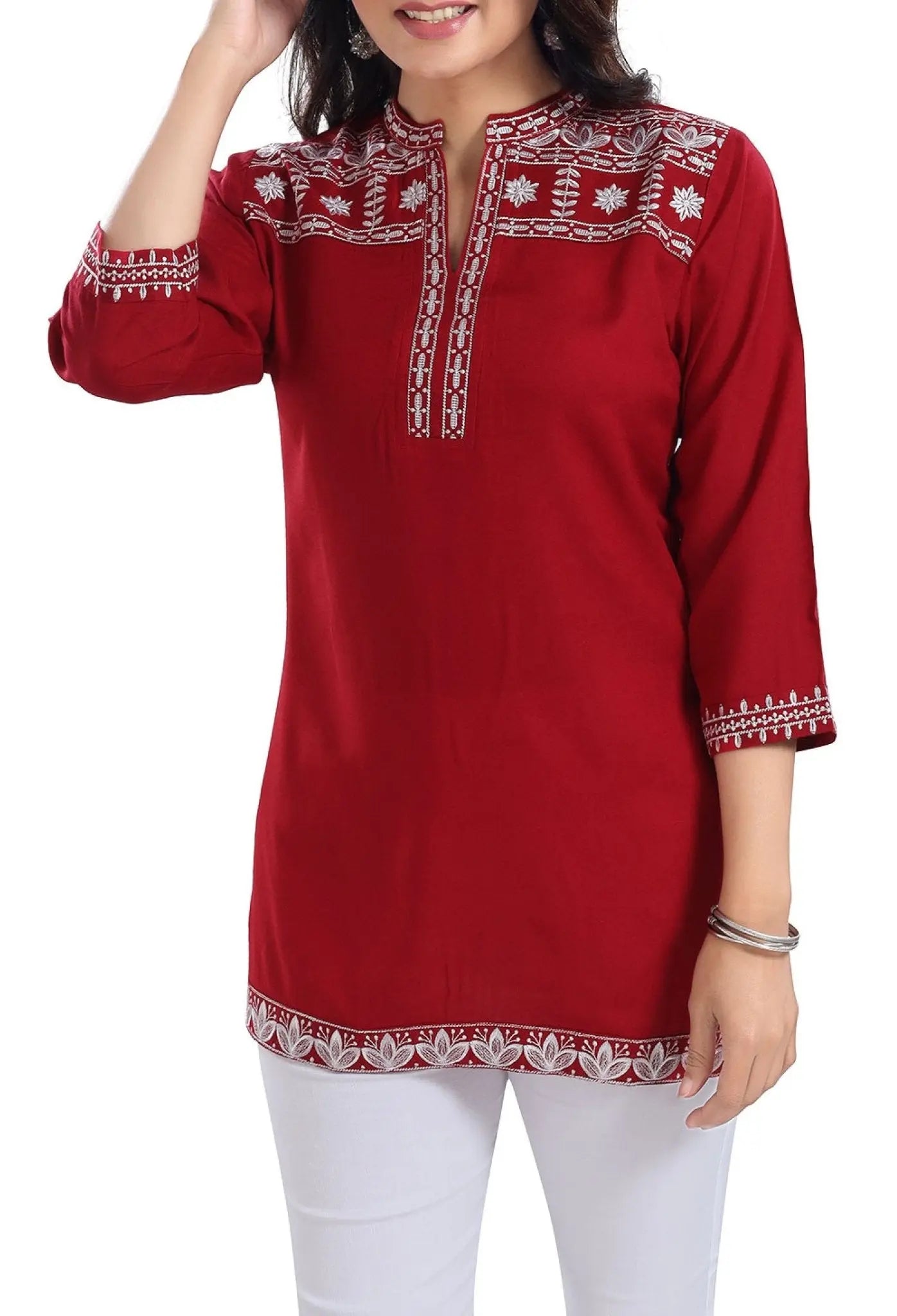 IshDeena Indian Kurtis for Women Indian Style Rayon Embroidered Tunics Womens Tops Kurta - IshDeena