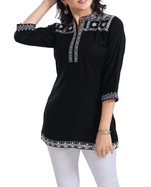 IshDeena Indian Kurtis for Women Indian Style Rayon Embroidered Tunics Womens Tops Kurta - IshDeena