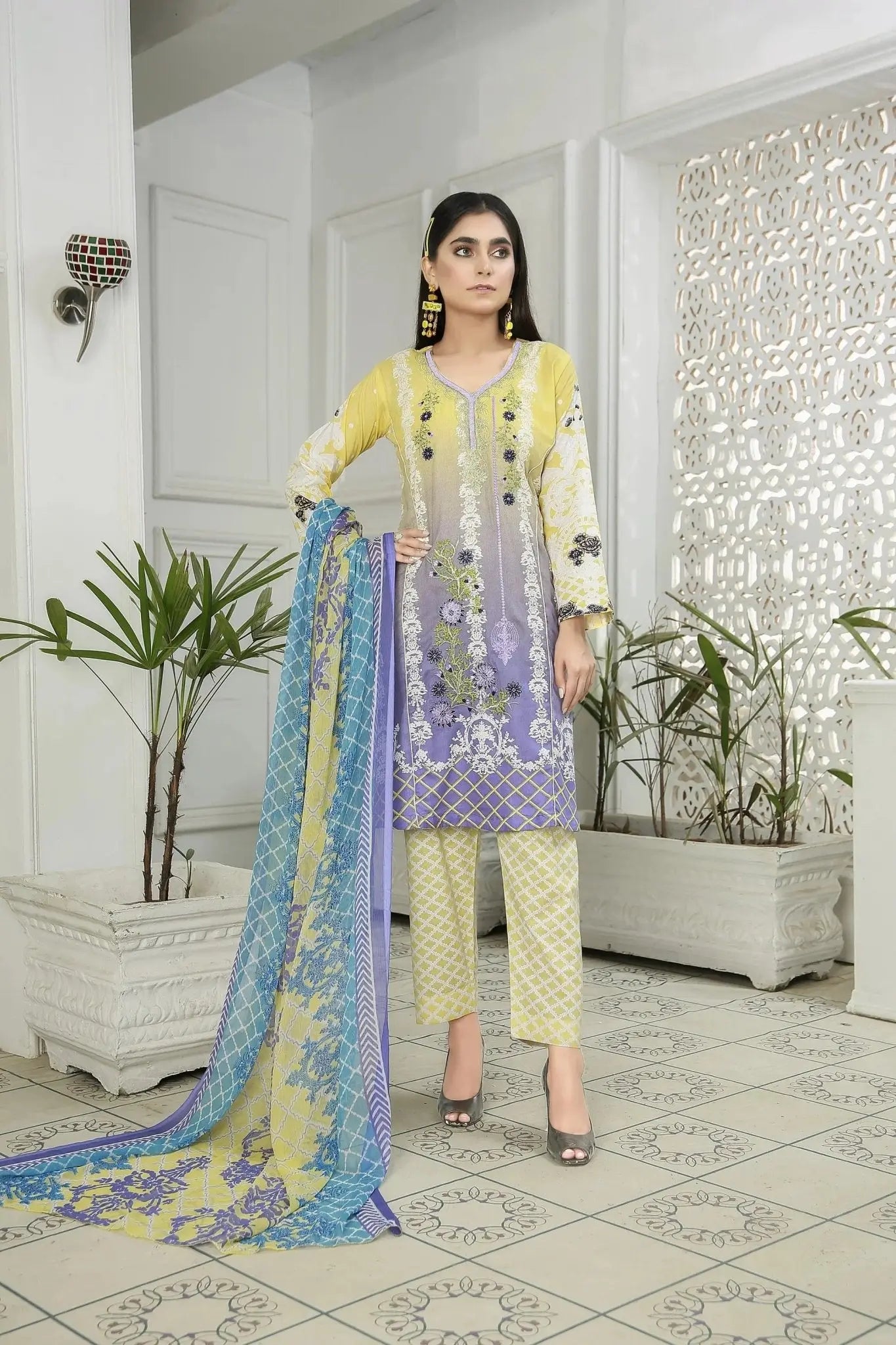 IshDeena Indian salwar kameez suit women ready to wear Pakistani cotton lawn embroidered - IshDeena