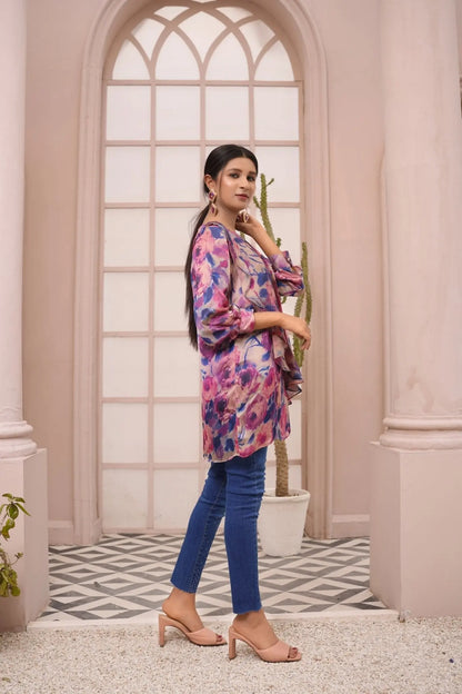 IshDeena IshDeena Satin Silk Tunic Tops for Women - One Piece Short Kurti, Indian Pakistani Fusion Design, Perfect for Office & Casual Wear - IshDeena