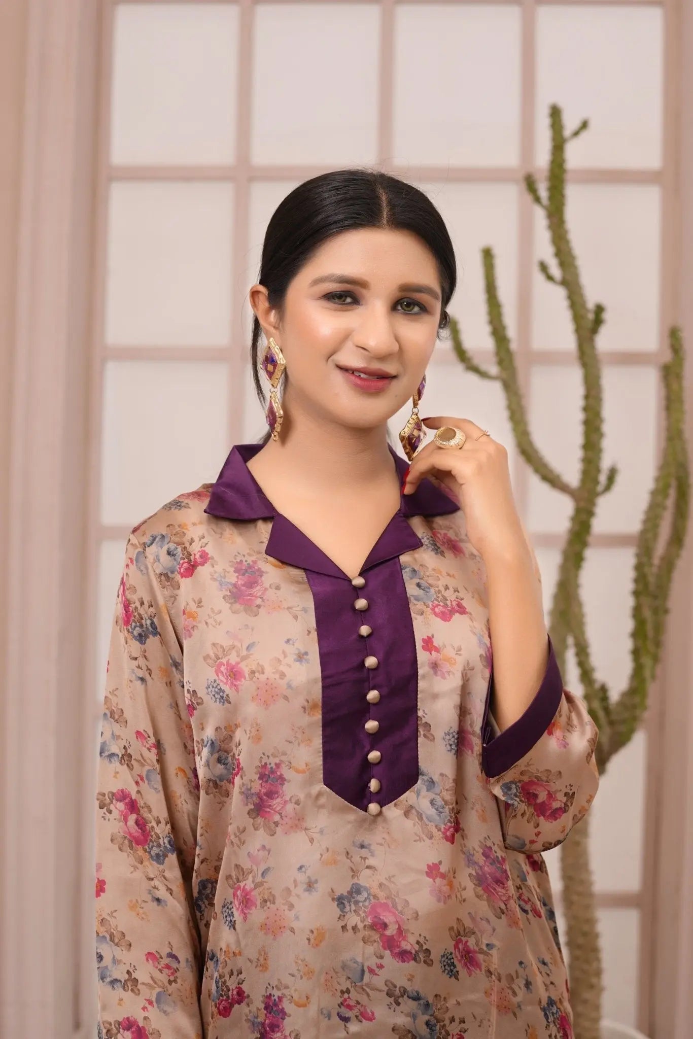 IshDeena IshDeena Satin Silk Tunic Tops for Women - One Piece Short Kurti, Indian Pakistani Fusion Design, Perfect for Office & Casual Wear - IshDeena