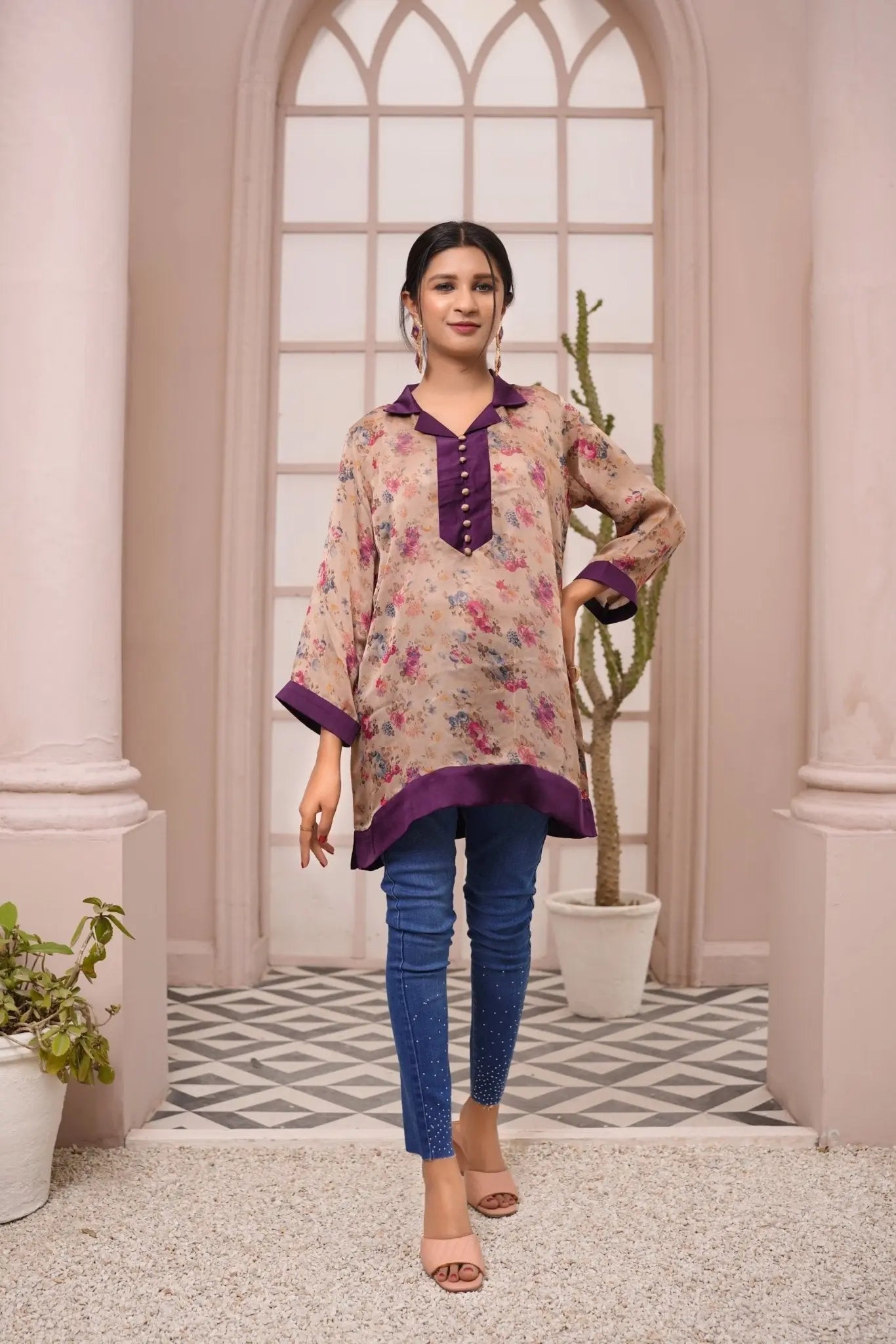 IshDeena IshDeena Satin Silk Tunic Tops for Women - One Piece Short Kurti, Indian Pakistani Fusion Design, Perfect for Office & Casual Wear - IshDeena