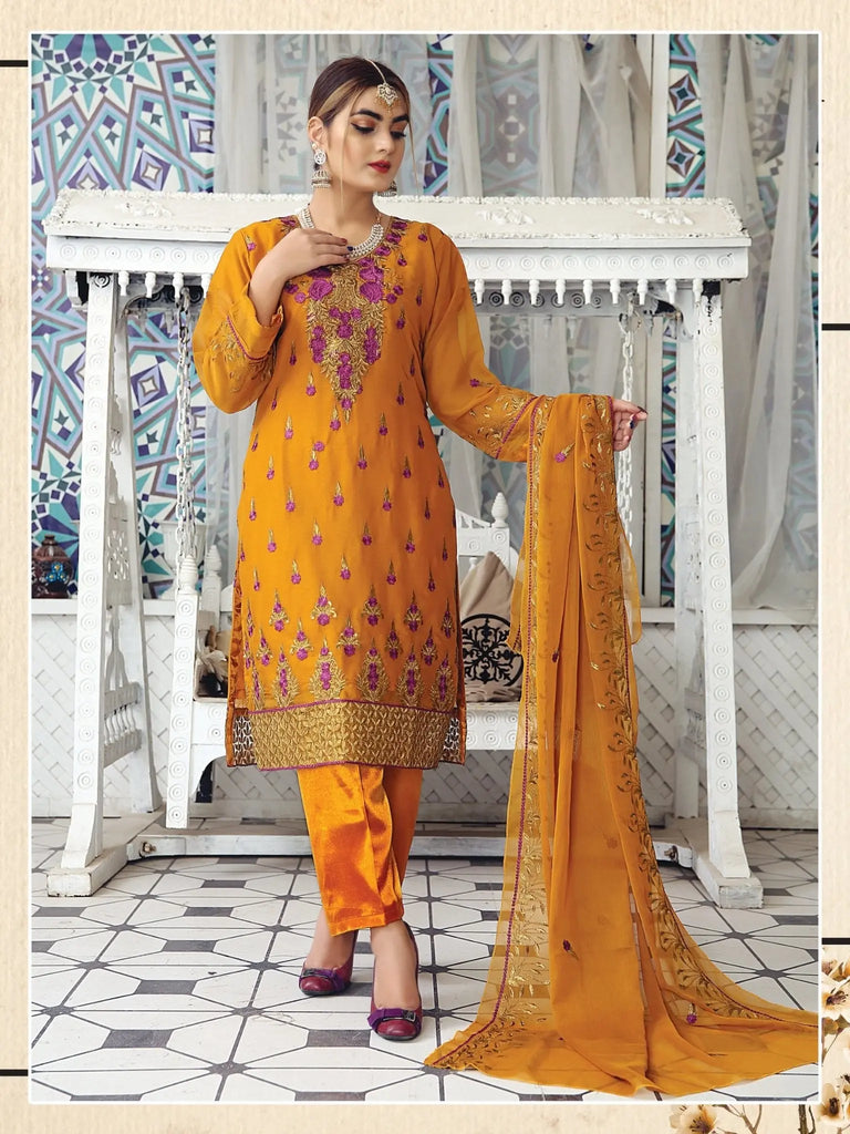 DD Fashion Bestselling Original Designer Faded Yellow Organza Suit Set,  Indian Embroidered Wedding/ Party/ Eid Wear 3 Pc Salwar Kameez -  Canada