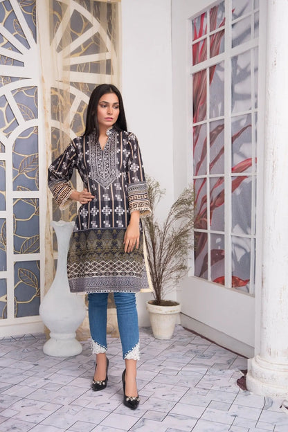 IshDeena Pakistani Kurtis for women Indian Style Cotton Tunics Womens Tops Printed B&W - IshDeena