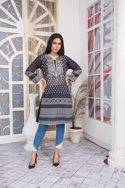 IshDeena Pakistani Kurtis for women Indian Style Cotton Tunics Womens Tops Printed B&W - IshDeena