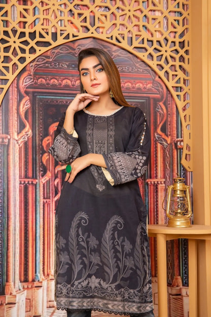 IshDeena Pakistani Kurtis for women Indian Style Cotton Tunics Womens Tops Printed B&W - IshDeena