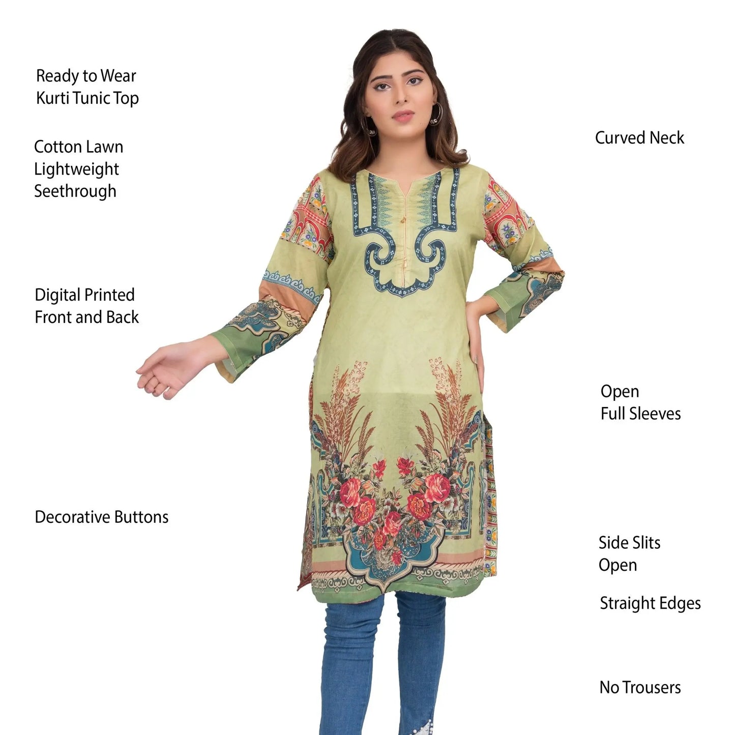 IshDeena Pakistani Kurtis for women Indian Style Cotton Tunics Womens Tops Printed Lawn - IshDeena