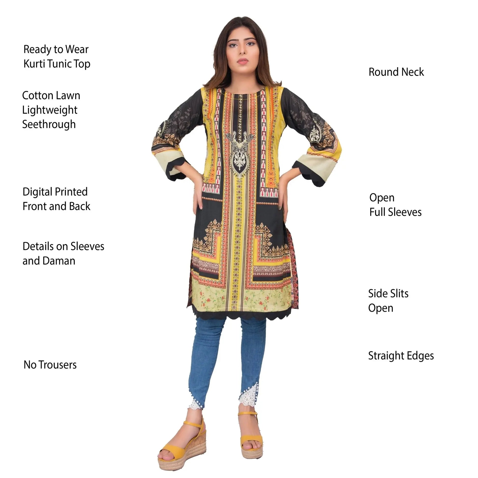 IshDeena Pakistani Kurtis for women Indian Style Cotton Tunics Womens Tops Printed Lawn - IshDeena