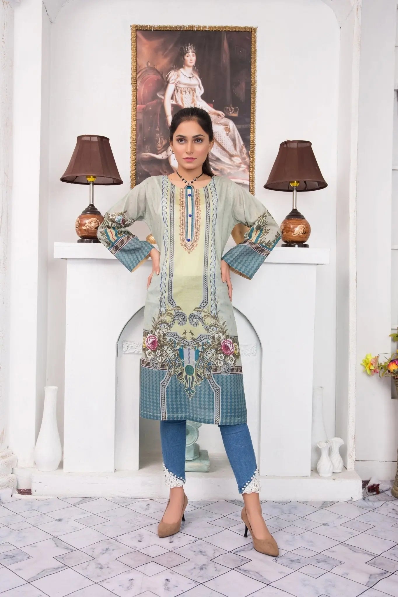 IshDeena Pakistani Kurtis for women Indian Style Cotton Tunics Womens Tops Printed Lawn - IshDeena