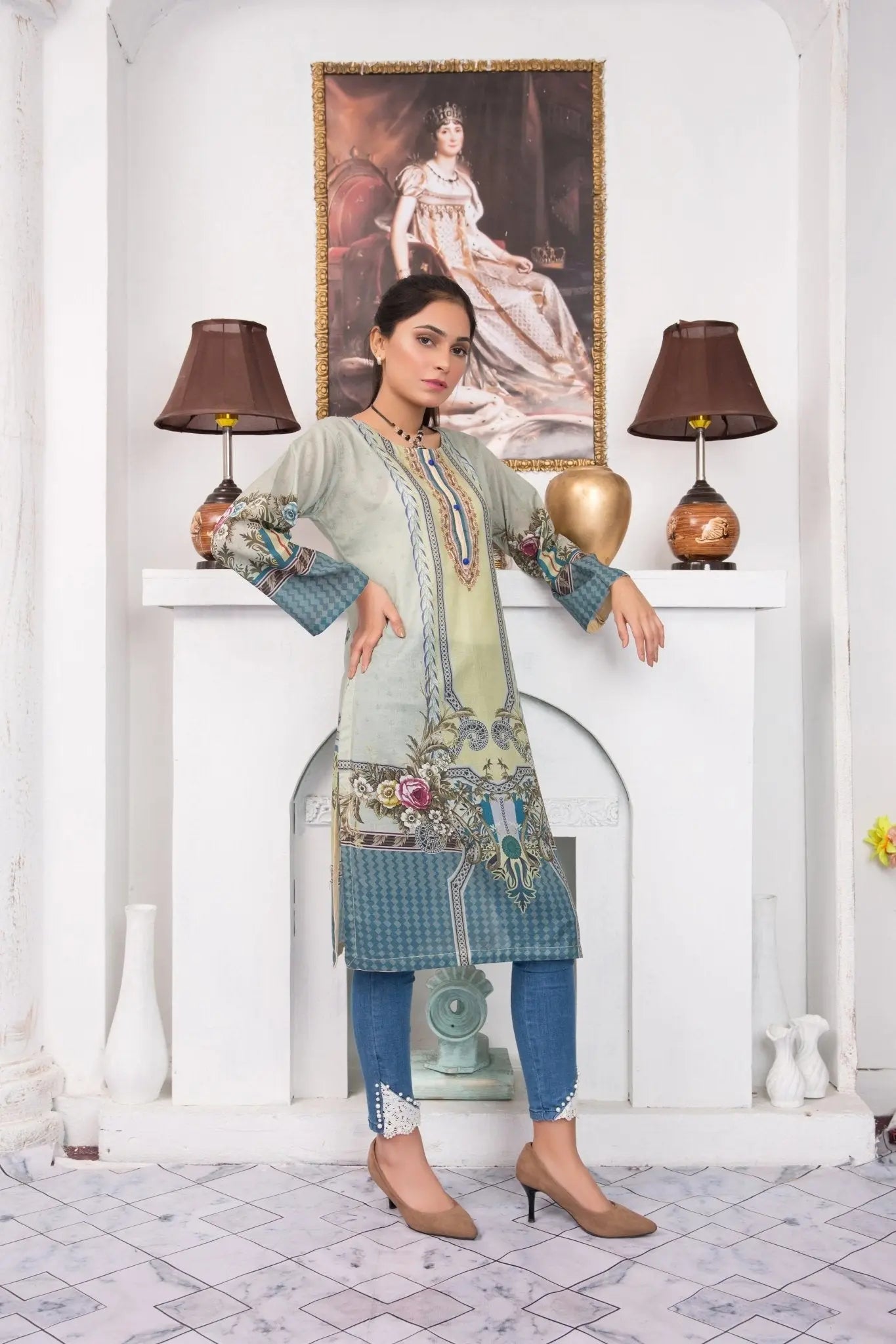 IshDeena Pakistani Kurtis for women Indian Style Cotton Tunics Womens Tops Printed Lawn - IshDeena