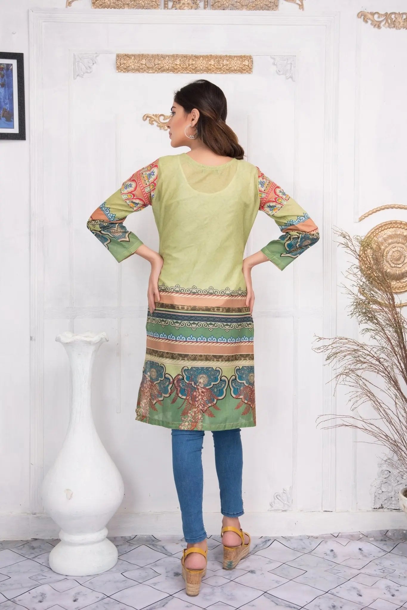 IshDeena Pakistani Kurtis for women Indian Style Cotton Tunics Womens Tops Printed Lawn - IshDeena