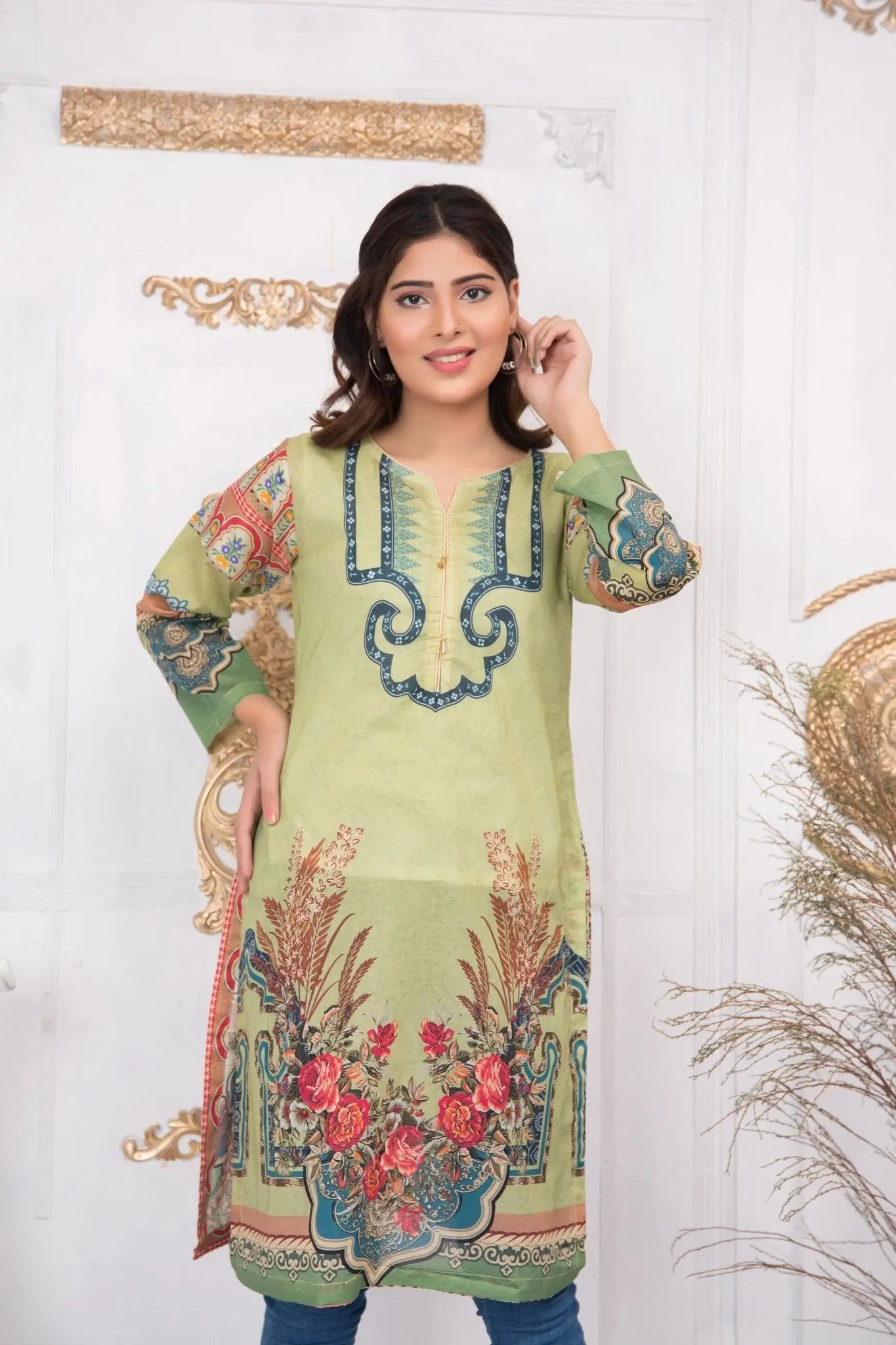 IshDeena Pakistani Kurtis for women Indian Style Cotton Tunics Womens Tops Printed Lawn - IshDeena