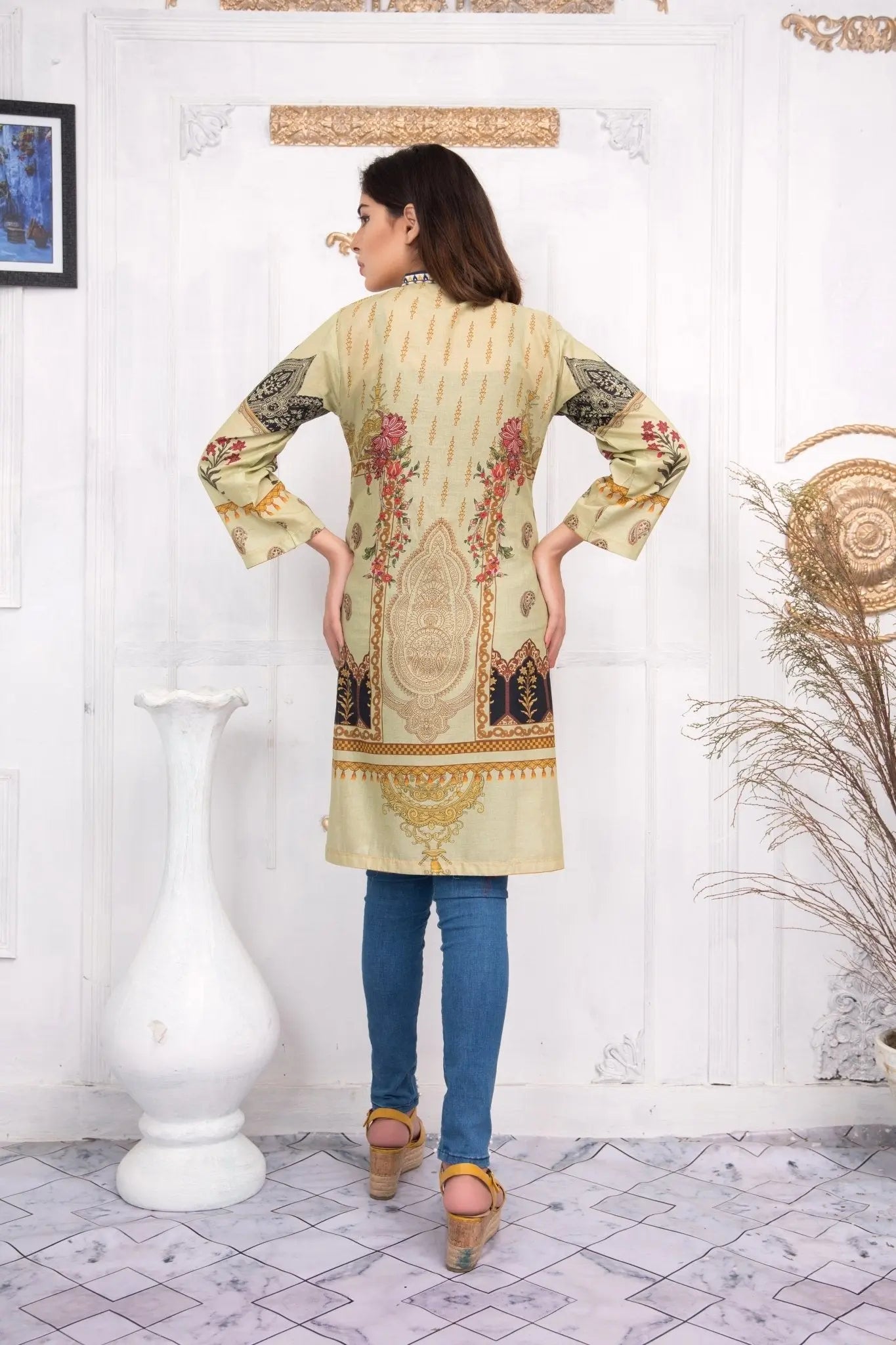 IshDeena Pakistani Kurtis for women Indian Style Cotton Tunics Womens Tops Printed Lawn - IshDeena