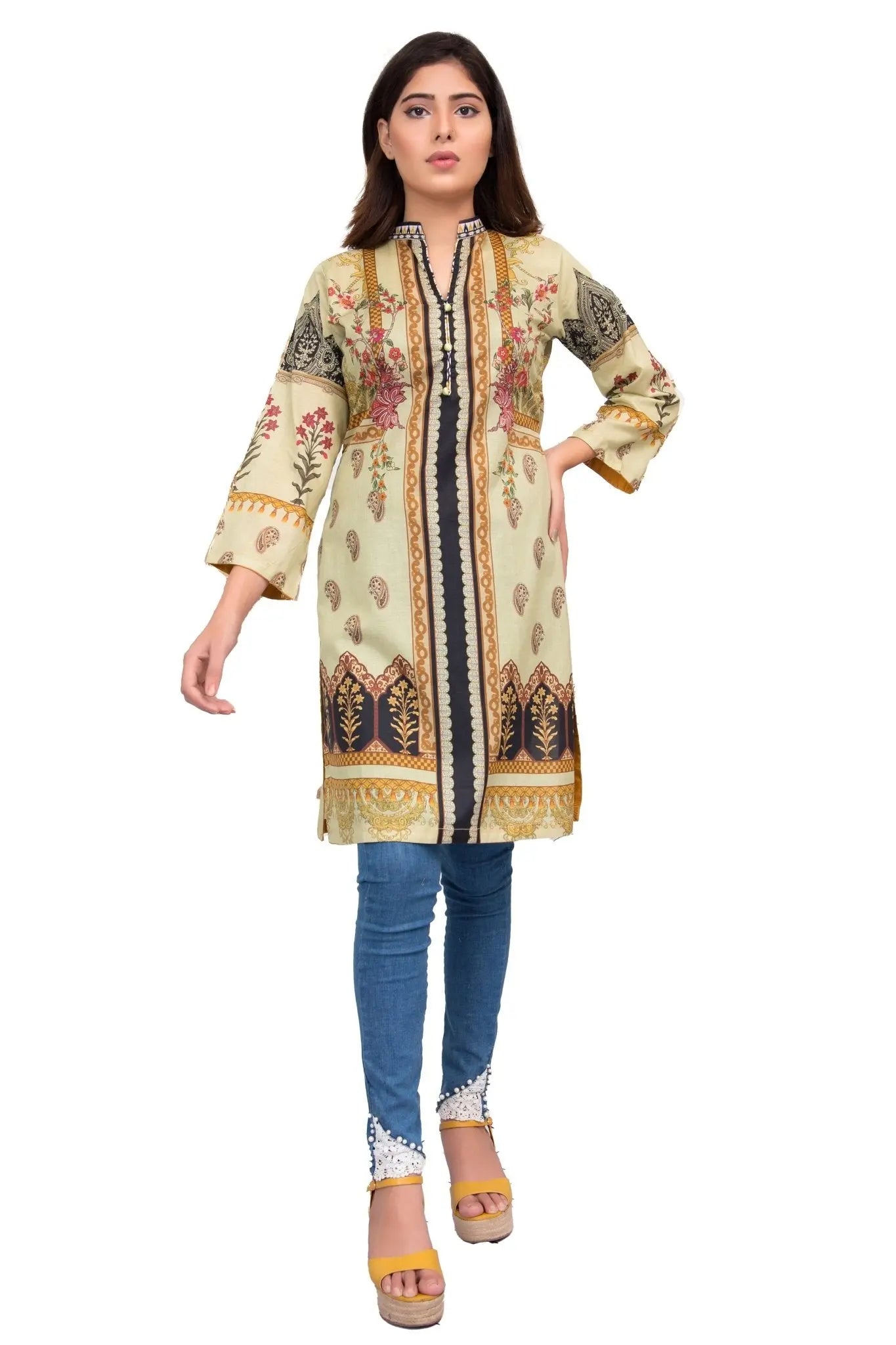 IshDeena Pakistani Kurtis for women Indian Style Cotton Tunics Womens Tops Printed Lawn - IshDeena