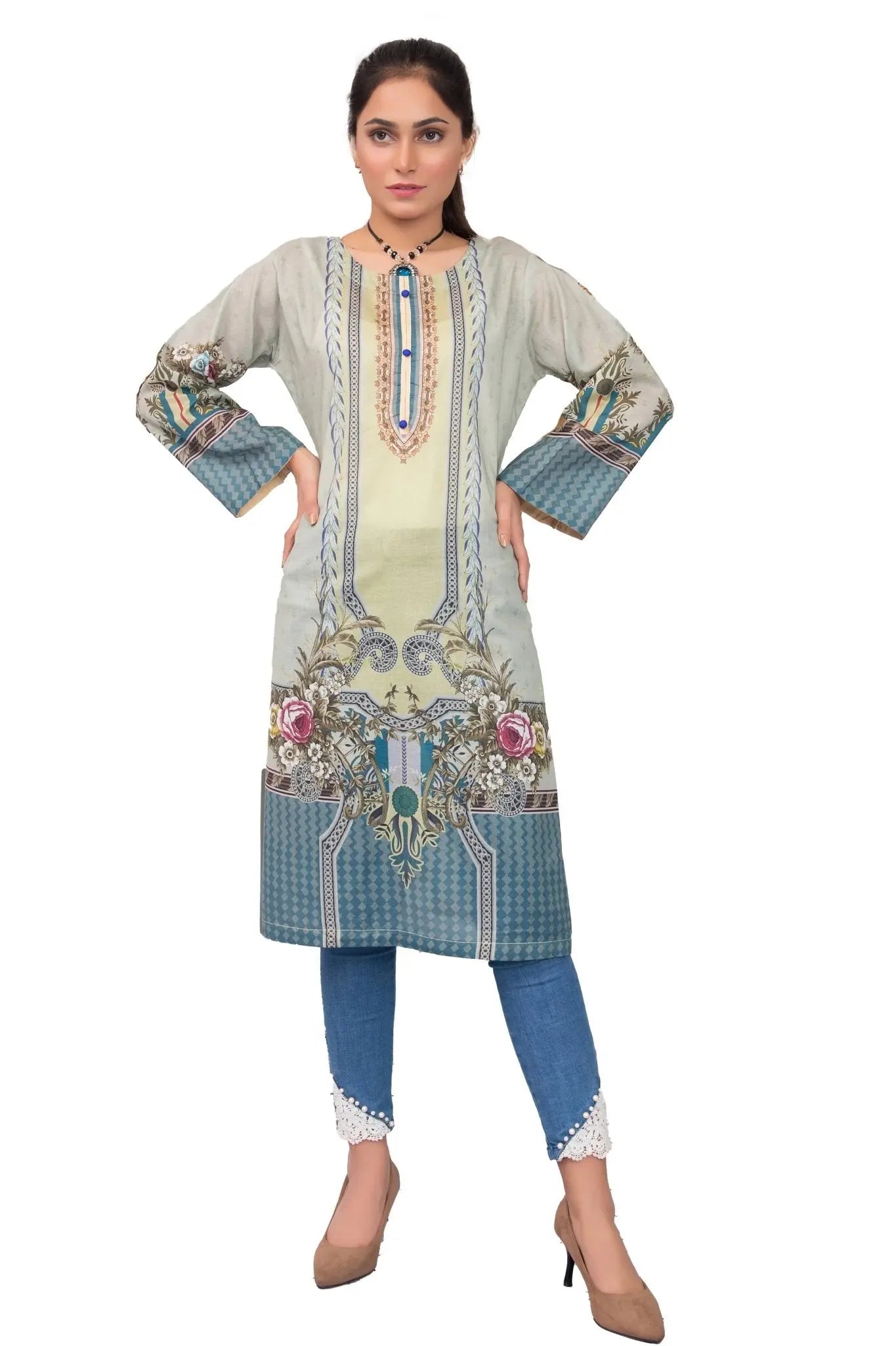 IshDeena Pakistani Kurtis for women Indian Style Cotton Tunics Womens Tops Printed Lawn - IshDeena