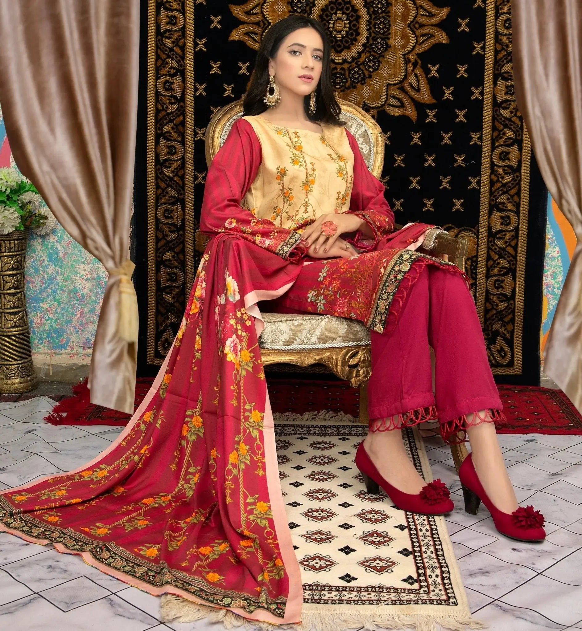 IshDeena Pakistani Linen Salwar Kameez Indian Dresses for Women Ready to Wear 3 Pieces - IshDeena