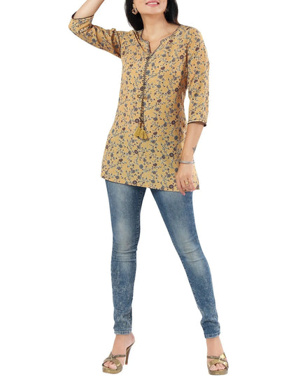 IshDeena Women's Indian Kurtis - Short Tunic Tops, Cotton Rayon, Casual Designer Prints, M-2XL - Stylish 1-Piece Indian Style - IshDeena