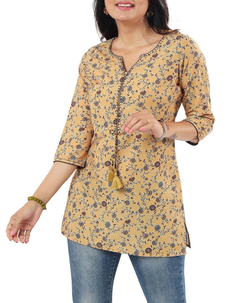 IshDeena Women's Indian Kurtis - Short Tunic Tops, Cotton Rayon, Casual Designer Prints, M-2XL - Stylish 1-Piece Indian Style - IshDeena