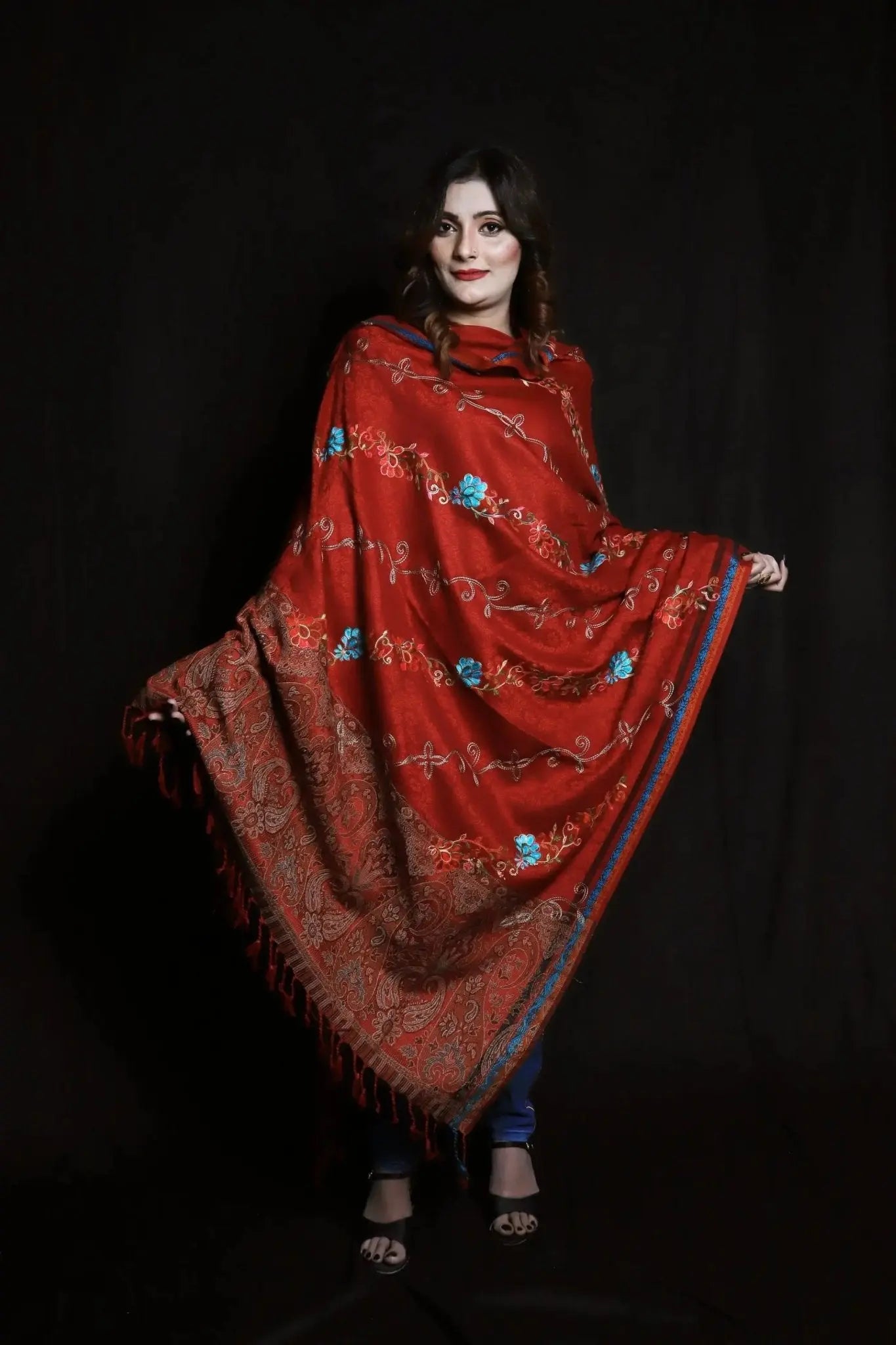 IshDeena Women's Warm Shawls Wraps Embroidered Pashmina Kashmiri Style Large 2.5m x 1.25 m - IshDeena