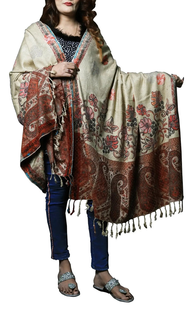 IshDeena Women's Warm Shawls Wraps Embroidered Pashmina Kashmiri Style Large 2.5m x 1.25 m - IshDeena