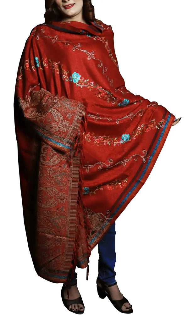 IshDeena Women's Warm Shawls Wraps Embroidered Pashmina Kashmiri Style Large 2.5m x 1.25 m - IshDeena