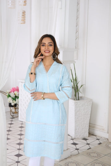 IshDeena Indian Chikankari Kurtis for Women Indian Pakistani Style Cotton Long Kurta Kameez Tunics Tops for Jeans & LeggingsV31SE0423S1ID1