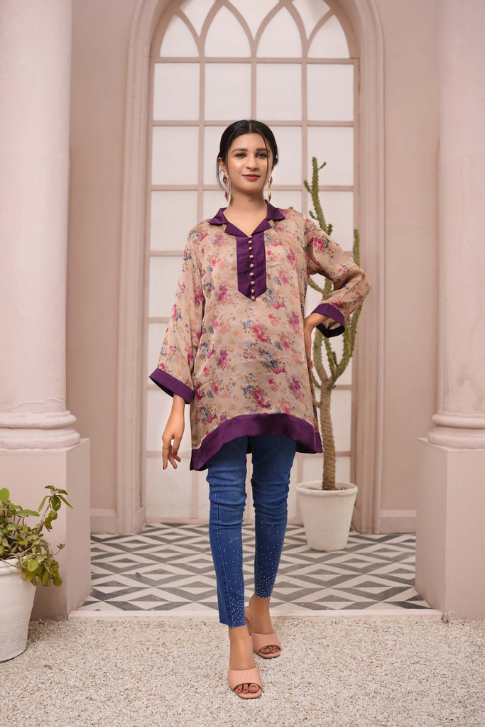 Vintage Floral Tunic with Contrasting Satin Details – Buy Online USA | IshDeena