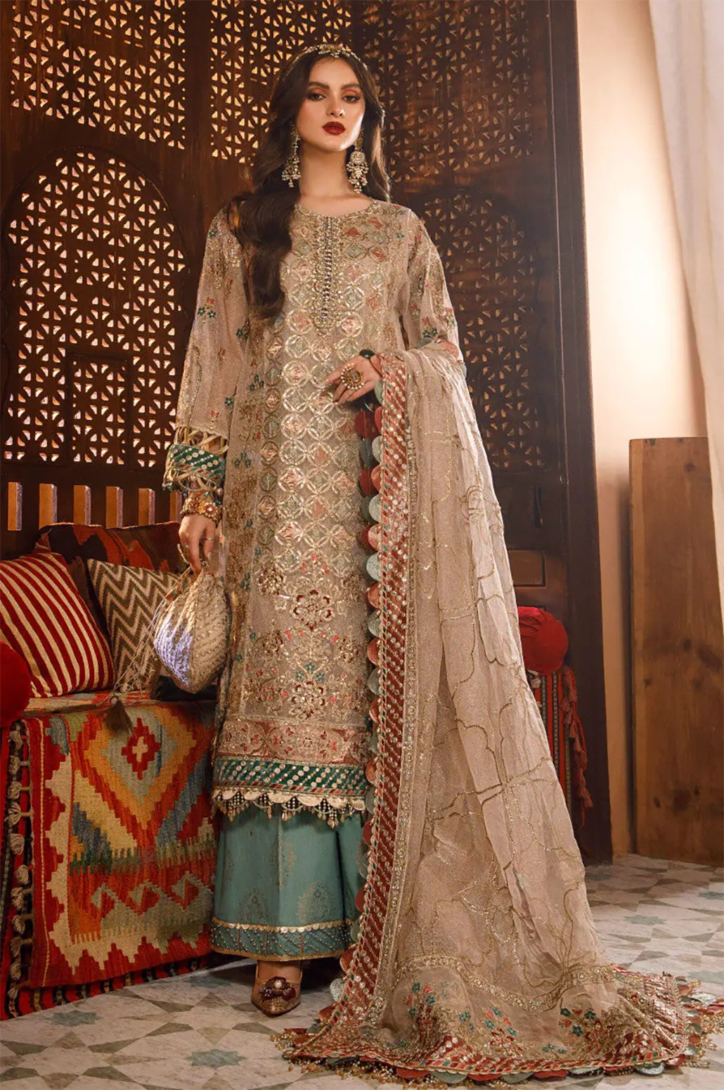 MBROIDERED - Off White with Sea Green High Value IshDeena