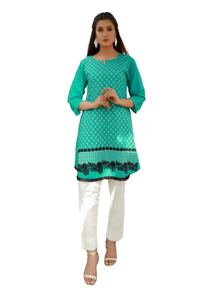 IshDeena Embroidered Cotton Women Shirt Round Tunic Top Kurti Kurta Indian Pakistani - IshDeena