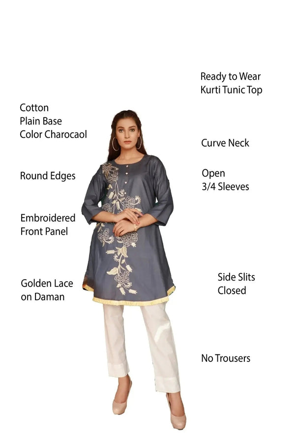 IshDeena Embroidered Cotton Women Shirt Round Tunic Top Kurti Kurta Indian Pakistani - IshDeena