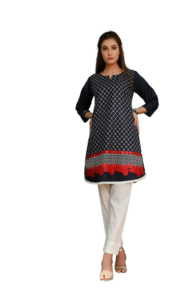 IshDeena Embroidered Cotton Women Shirt Round Tunic Top Kurti Kurta Indian Pakistani - IshDeena