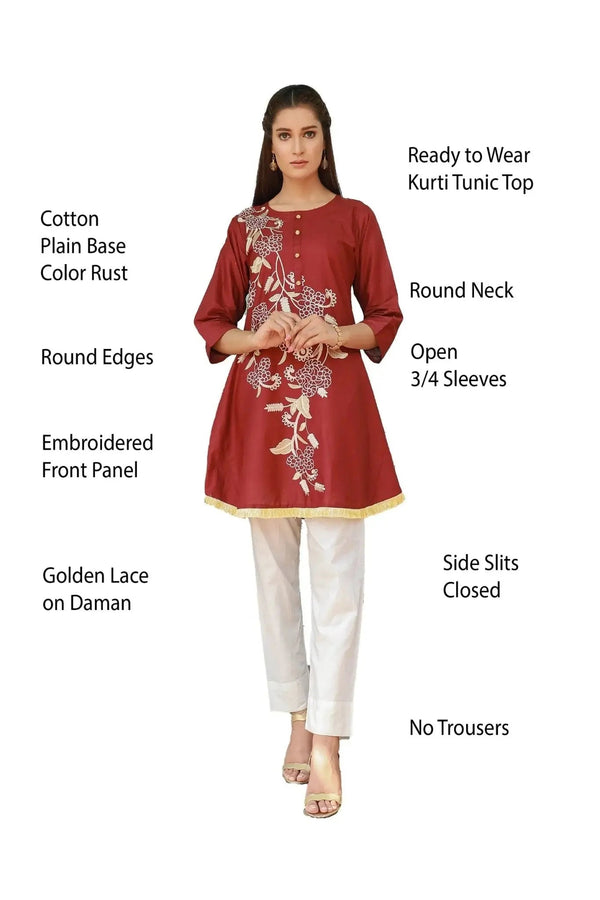 IshDeena Embroidered Cotton Women Shirt Round Tunic Top Kurti Kurta Indian Pakistani - IshDeena