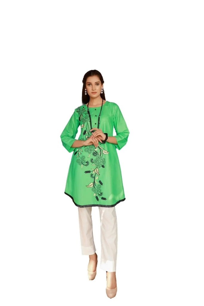 IshDeena Embroidered Cotton Women Shirt Round Tunic Top Kurti Kurta Indian Pakistani - IshDeena